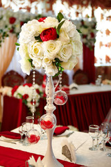 Wedding Table Decoration. Beautiful flowers on the table