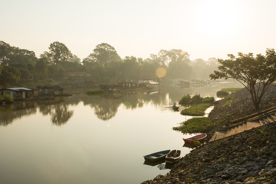 Thai riverside at "Sakae Krang River" in the morning scene