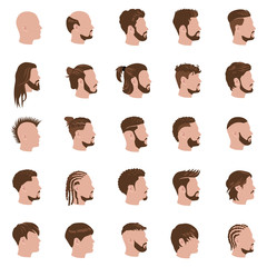 Male hairstyles color vector icons