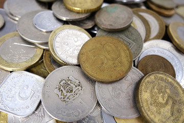 Different contries coins closeup background