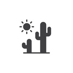 Cactus and sun vector icon. filled flat sign for mobile concept and web design. Desert landscap simple solid icon. Symbol, logo illustration. Pixel perfect vector graphics