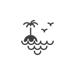Vacation, Island landscape vector icon. filled flat sign for mobile concept and web design.  Palm tree, sea waves and flying birds in the sky simple solid icon. Symbol, logo illustration. Pixel perfec
