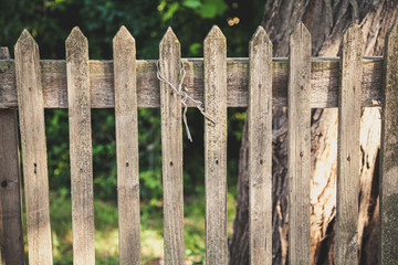 Wooden fence of parallel laths