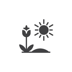 Growing flower and sun vector icon. filled flat sign for mobile concept and web design. Springtime simple solid icon. Symbol, logo illustration. Pixel perfect vector graphics