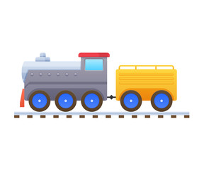 Children s toys. Beautiful multicolored train, locomotive, passenger and cargo transportation.