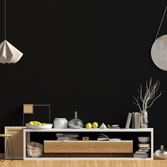 Modern interior design in Scandinavian style. Mock up wall. 3D illustration.