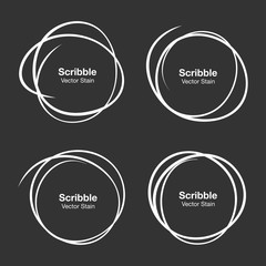 Set of White Hand Drawn Scribble Circles. Vector illustration. 
