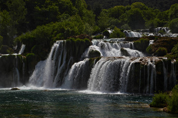 Paradise landscape with waterfalls in Krka National Park in summer in Croatia