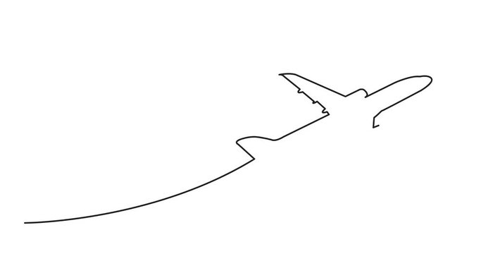 Animation of one line drawing of passenger airplane