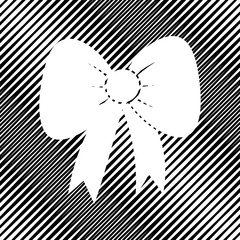 Bow sign illustration. Vector. Icon. Hole in moire background.