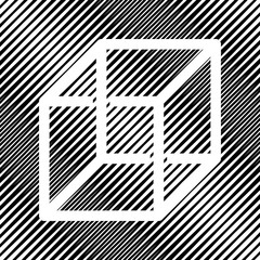 Wired cube sign with optical illusion. Vector. Icon. Hole in moi