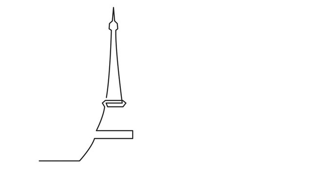 Animation of continuous line drawing of Paris Eiffel tower