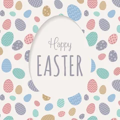 Poster Multicoloured easter eggs texture with greeting. Vector. © Karolina Madej