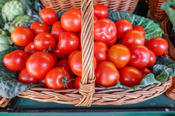 Top view of basket with tomatoes