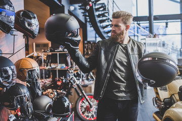 Man in motorcycle shop