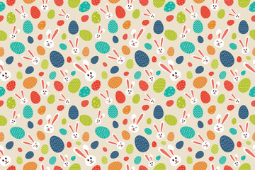 Wrapping paper with bunnies and eggs - Easter design. Vector.