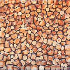 Wooden natural sawn a logs closeup, texture background top view