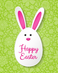 Concept of Easter card with bunny and greetings. Vector.