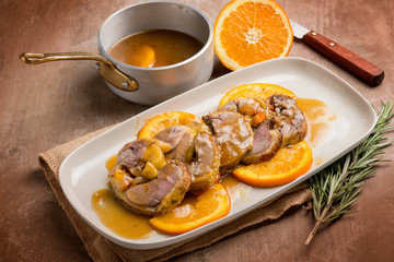 sliced duck with orange sauce