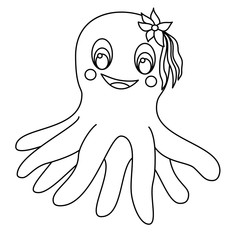 Coloring happy cartoon octopus girl.