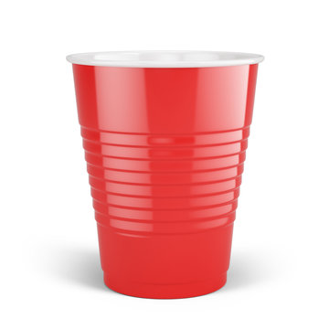 Red disposable cup - plastic cup isolated on white. 3d rendering