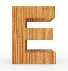 letter E 3d wooden isolated on white