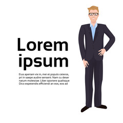 Business Man Wearing Glasses Over Background With Copy Space Flat Vector Illustration