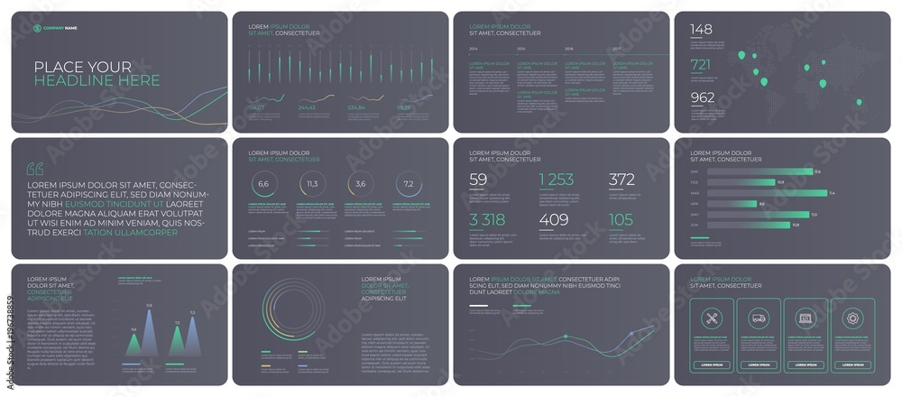 Aufkleber presentation template design. business data graphs. vector financial and marketing charts.