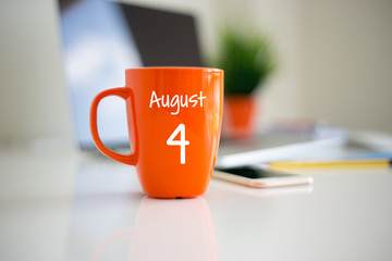 August 4 Calendar day on coffee cup