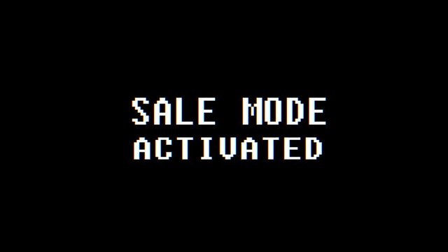 retro videogame SALE MODE ACTIVATED text computer old tv glitch interference noise screen animation seamless loop New quality universal business vintage motion dynamic background colorful joyful video