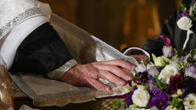 Bride and groom at the church during a wedding ceremony