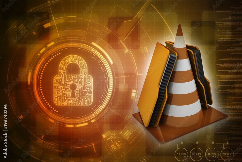 Poster 3d rendering folder icon with traffic cones