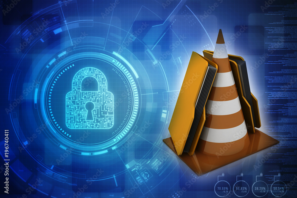 Poster 3d rendering folder icon with traffic cones