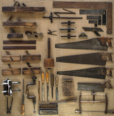 Collection of vintage 18th Century tools for carpenter or joiner