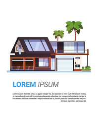Modern House Real Estate Cottage Home Building Design Isolated On Template Background Flat Vector Illustration