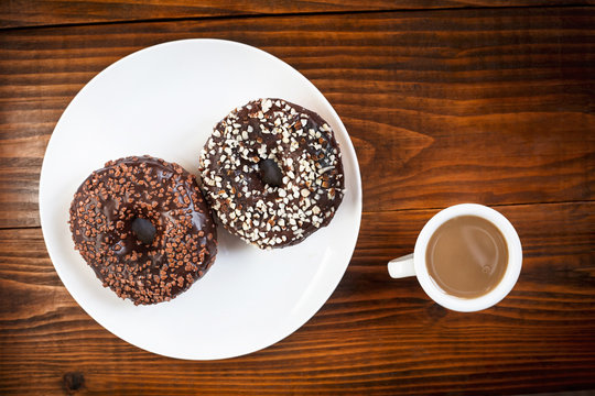 coffee and chocolate donuts