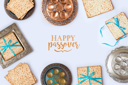 Jewish holiday Passover frame composition