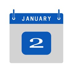 January of 2nd calendar flat icon. Vector illustration.