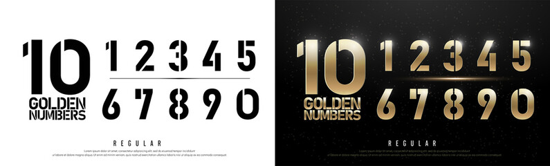 Technology alphabet golden numbers metallic and effect designs for logo, Poster. Exclusive Gold Number Letters Typography regular font digital and sport concept. vector illustration