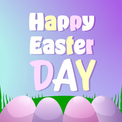 Happy Easter Day Greeting Card Design With Colorful Eggs On Green Grass Vector Illustration