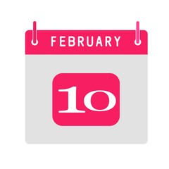 Calendar flat icon 10th of February. Vector illustration.