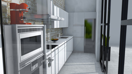 Fototapeta premium Cucina mobili, design di interni, arredamento della cucina. Arredamento ed elettrodomestici per la cucina