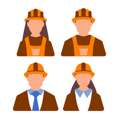 Female and Male engineer worker icon. Woman and Man worker. Cartoon style. Vector Illustratio