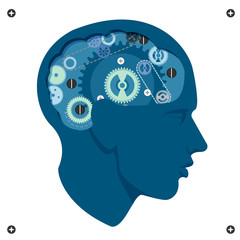 Head with gears brain storming mechanism, vector