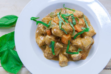chicken curry on bowl