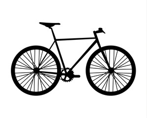 Simple black and white, realistic bicycle silhouette, isolated on white