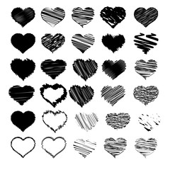 Set of sketch heart icons, vector