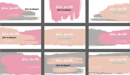 Drawn Business Cards Vector Template Collection. Ink, Oil Paint Brush Strokes Cool Banners Set. Creative Atristic Grungy Retro Corporate Identity. Funky Strokes Cool Business Cards Vector Template.