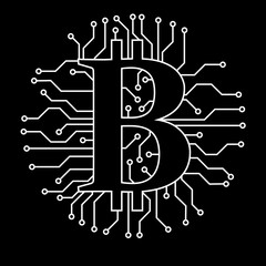 Simple Bitcoin crypto currency icon with blockchain, vector