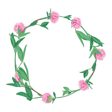 Floral Wreath With Clover Isolated On White